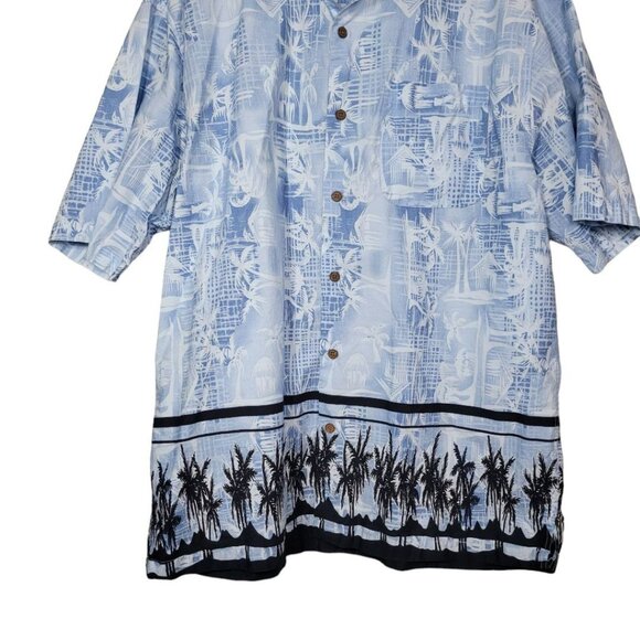 Retreat Blue Hawaiian Shirt Pall Trees Mens Size 17 XL Black Button Down Collar - Picture 8 of 9